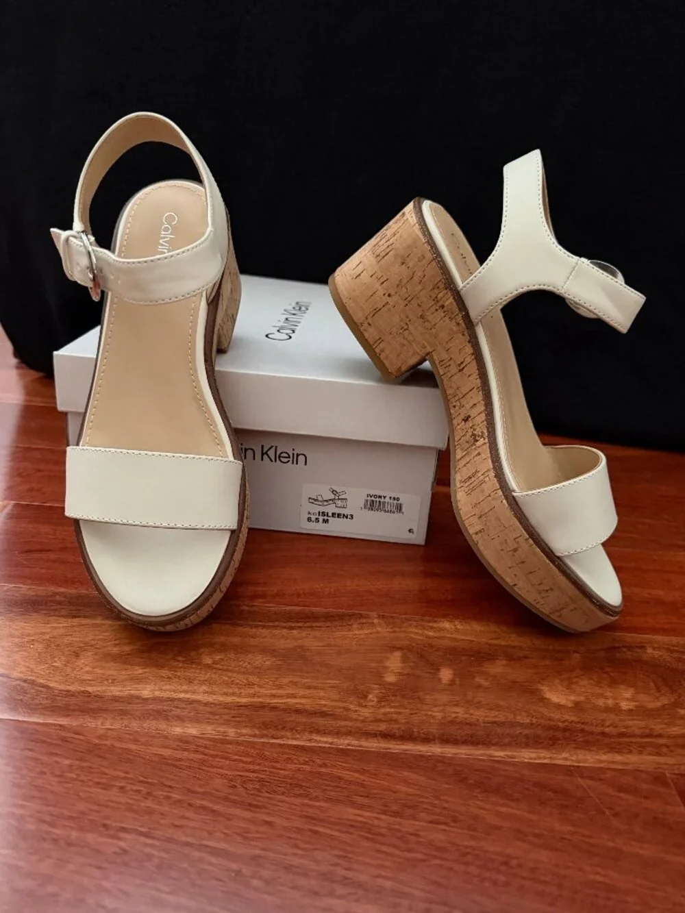 Calvin Klein Isleen 3 ankle strap platform wedge  in Ivory/Cream 6.5M